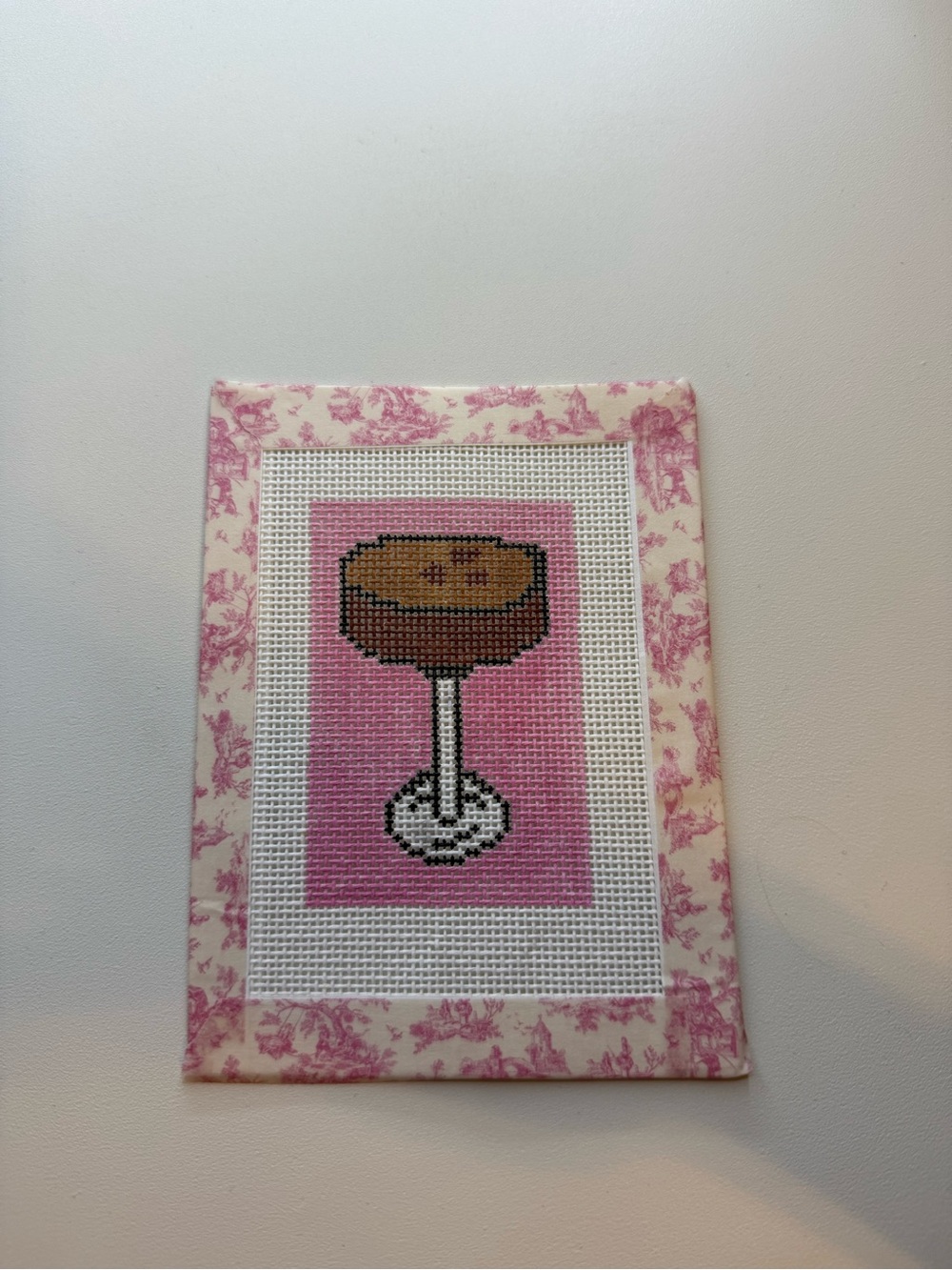 Espresso martini hand painted needlepoint canvas, 18 mesh, 3x2 finishing size
